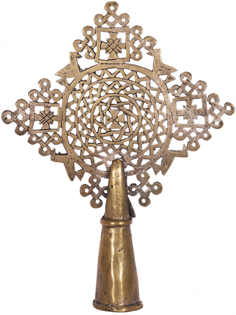 Vortragekreuz Äthiopien, 19./20.Jh. Bronze, Reste einer (1 of 1)