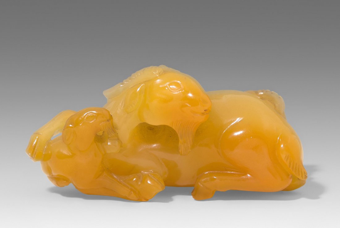 Jade-Schnitzerei China, 20.Jh. Ockerbraune Jade mit (1 of 1)