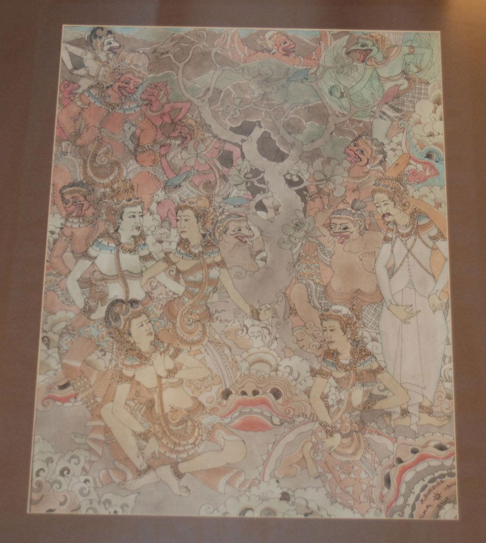 Malerei Bali, 20.Jh. Farbe auf Papier. Tanz- oder (1 of 1)