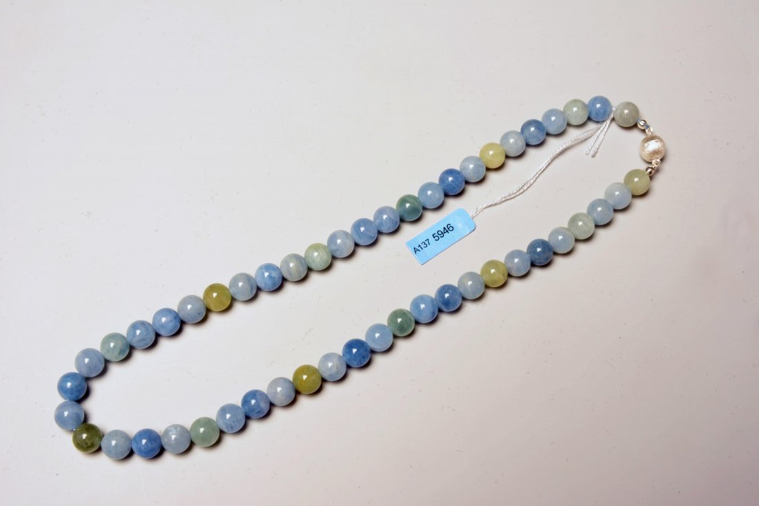 Aquamarin-Kette 925 Silber. Aquamarin Kugeln Ø 8 mm, (1 of 1)