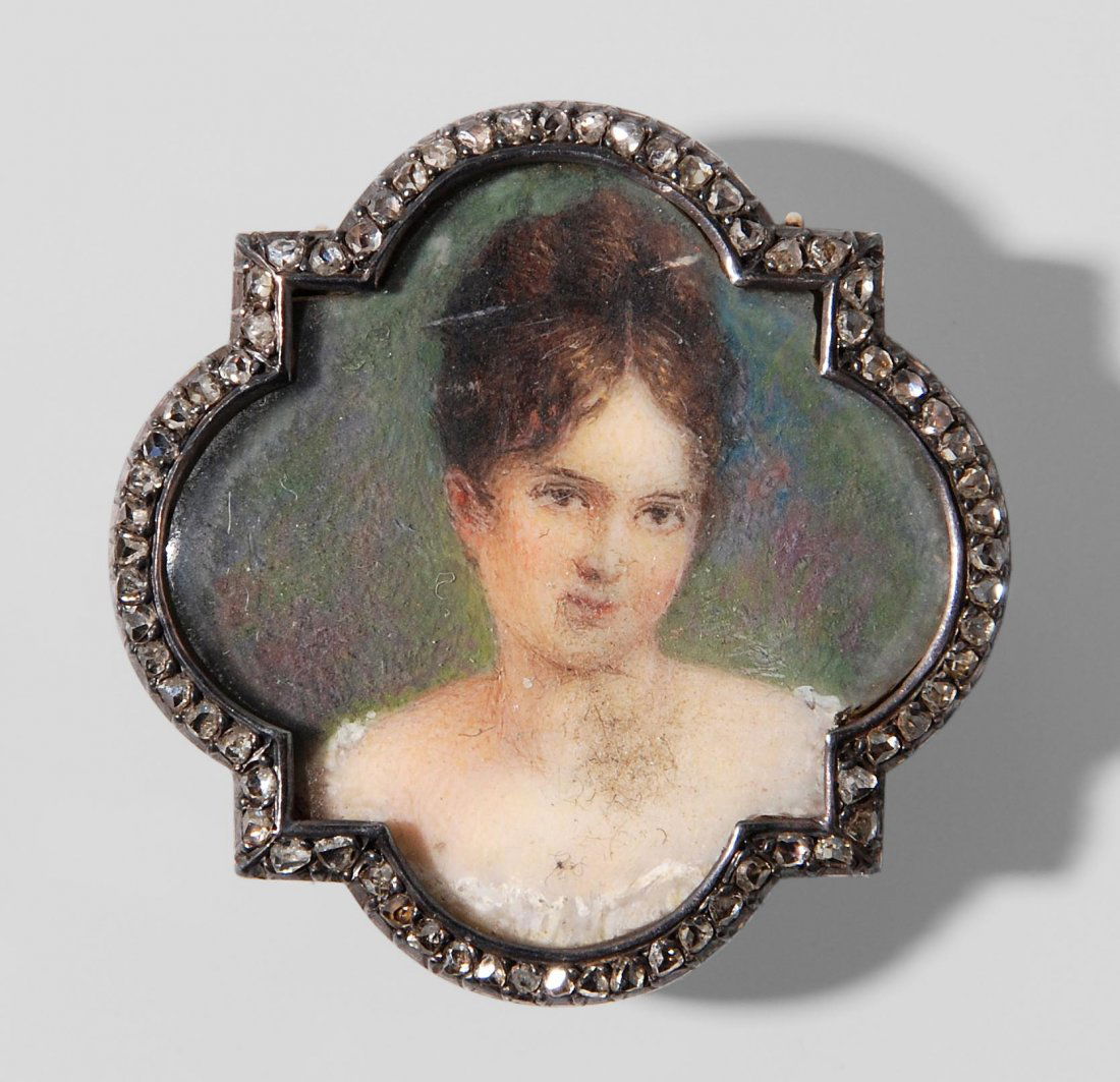 Porträt-Medaillon-Brosche Um 1900. Polychrome Malerei: (1 of 1)