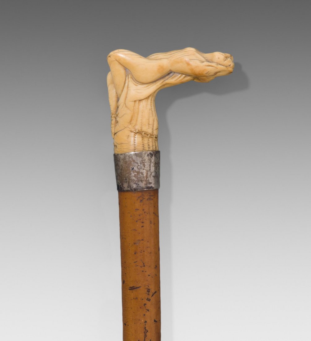 Spazierstock 19.Jh. Elfenbeingriff mit erotischer (1 of 1)
