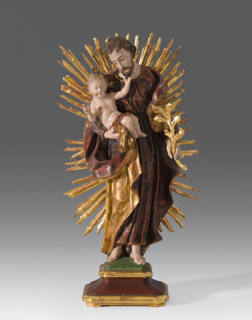 Hl. Joseph mit Kind Süddeutsch, 18.Jh. Holz geschnitzt. (1 of 1)