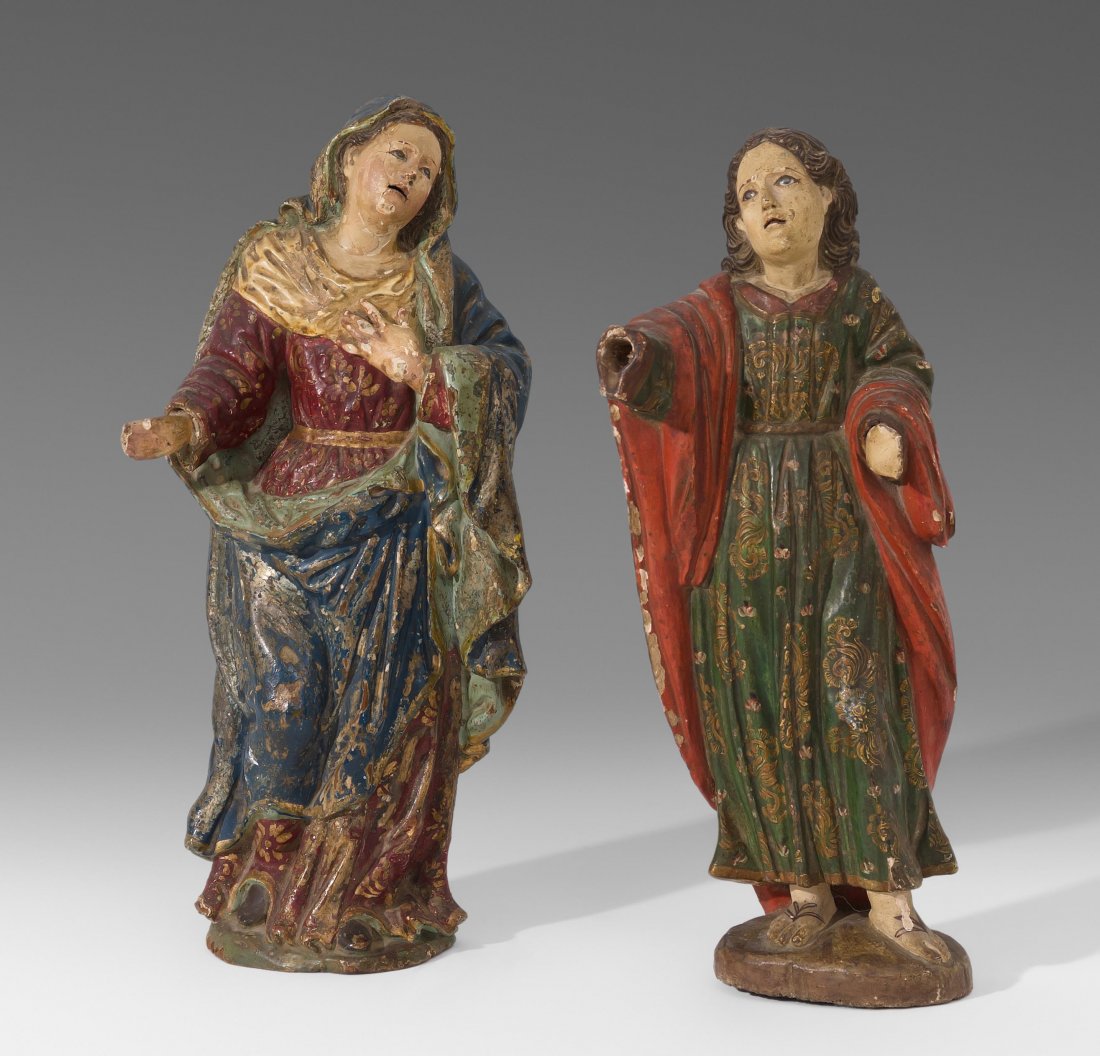 Maria und Hl. Johannes Spanien, 18.Jh. Holz geschnitzt (1 of 1)