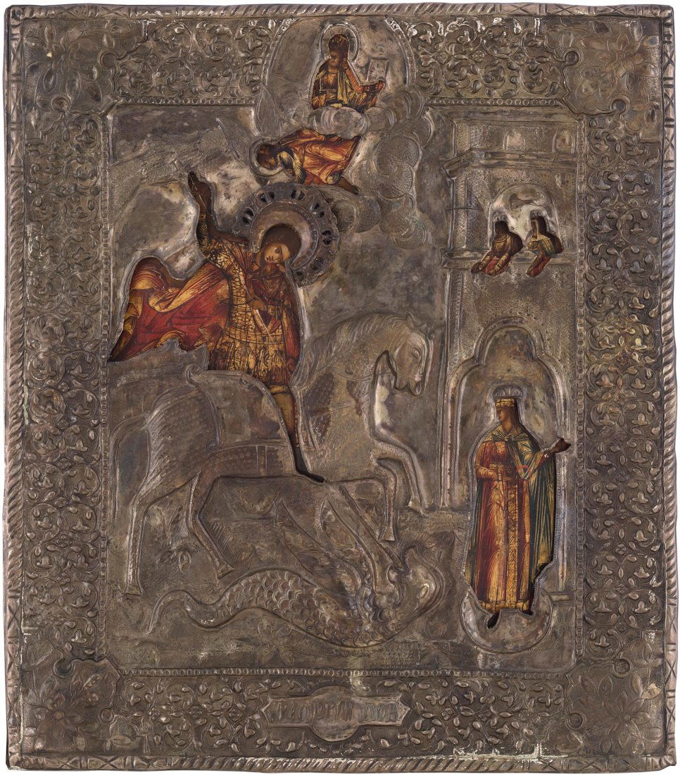 Hl. Georg mit Oklad Russisch, um 1800. (1) Ikone. (1 of 2)