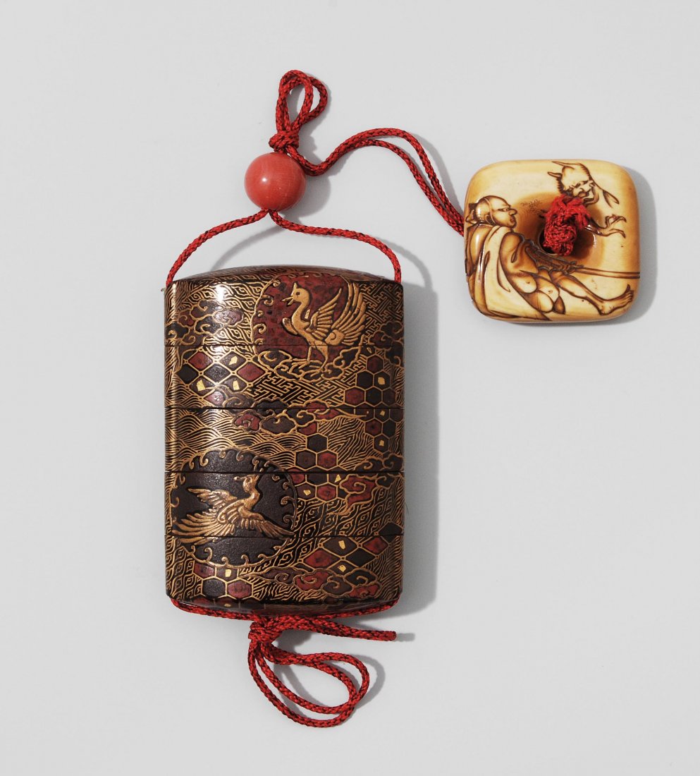 Inrô Japan, späte Edo-Zeit. Lackarbeit. Brokat (1 of 1)