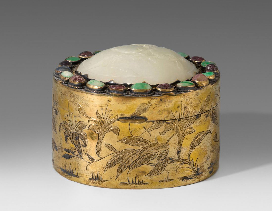 Deckeldose mit Jadeauflage China, um 1900. Kurze (1 of 1)