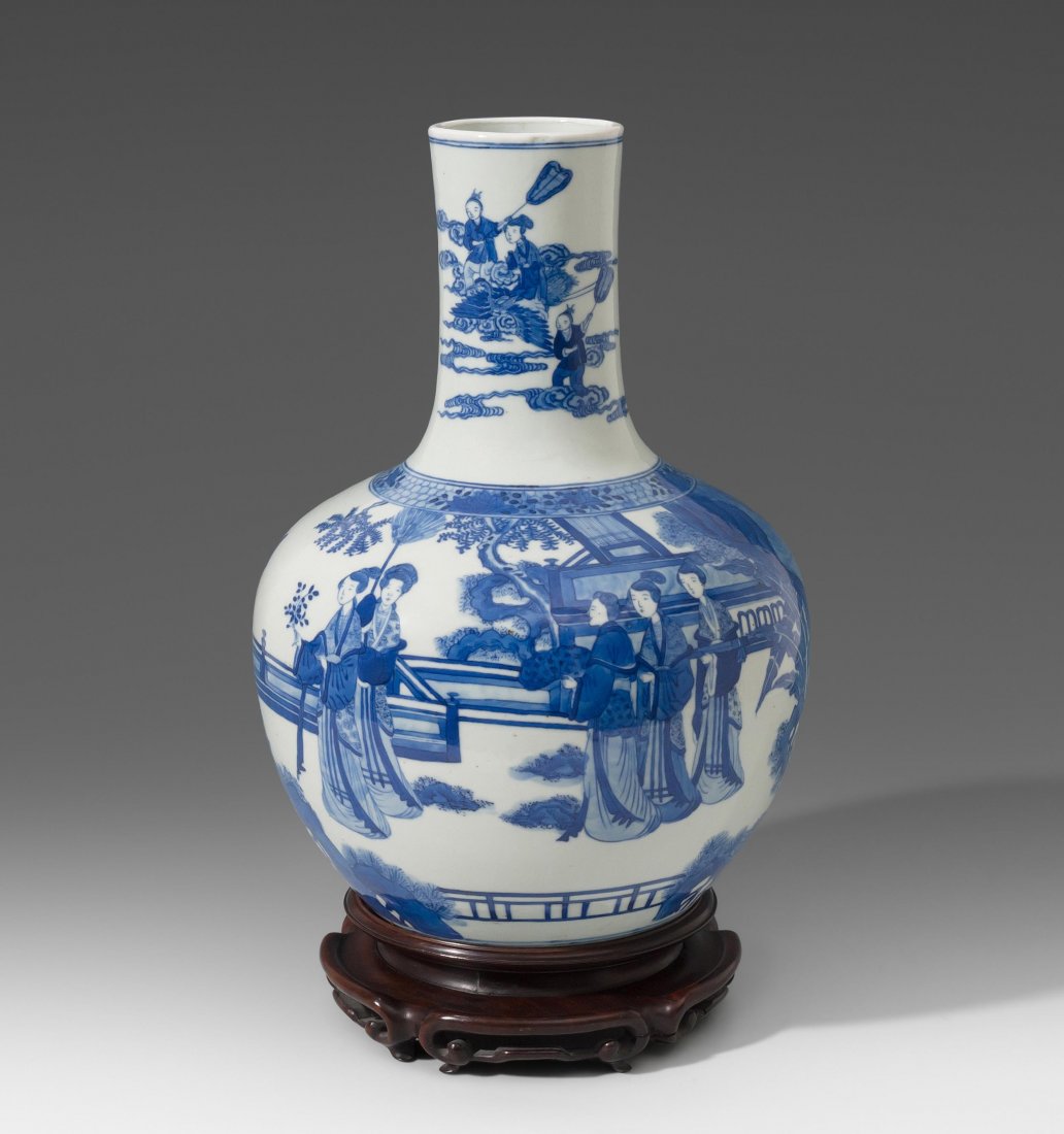 Tianqiuping-Vase China, 20.Jh. Unterglasurblaue (1 of 6)