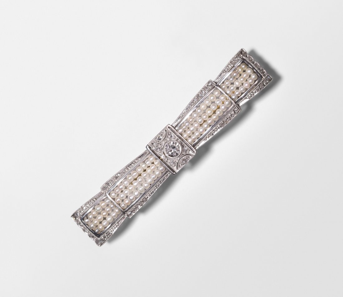 Diamant-Perlen-Brosche Um 1920. 950 Platin/750 (1 of 1)