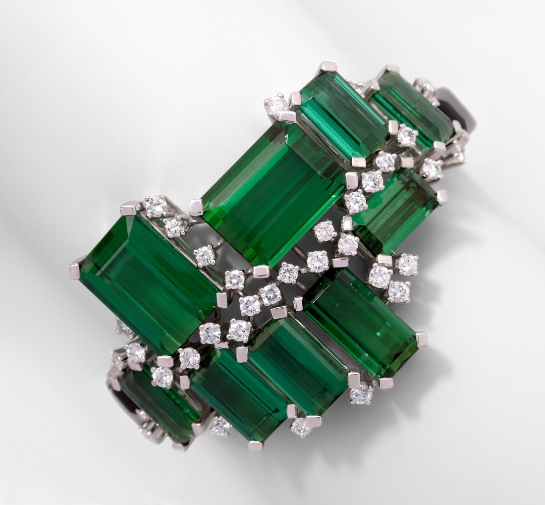 Turmalin-Brillant-Armreif Bucherer, 1960er Jahre. 750 (1 of 5)