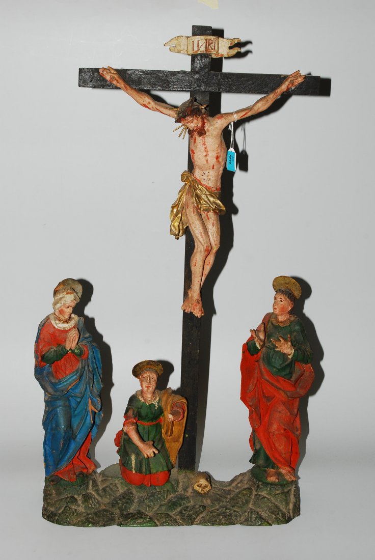 Standkreuz Alpenländisch, um 1800. Holz, geschnitzt und (1 of 1)