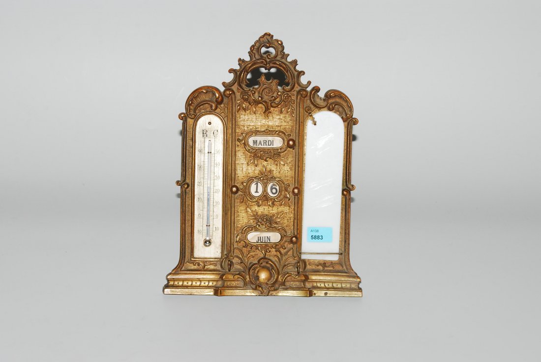 Thermometer mit Kalender Um 1900. Messingstellrahmen (1 of 1)