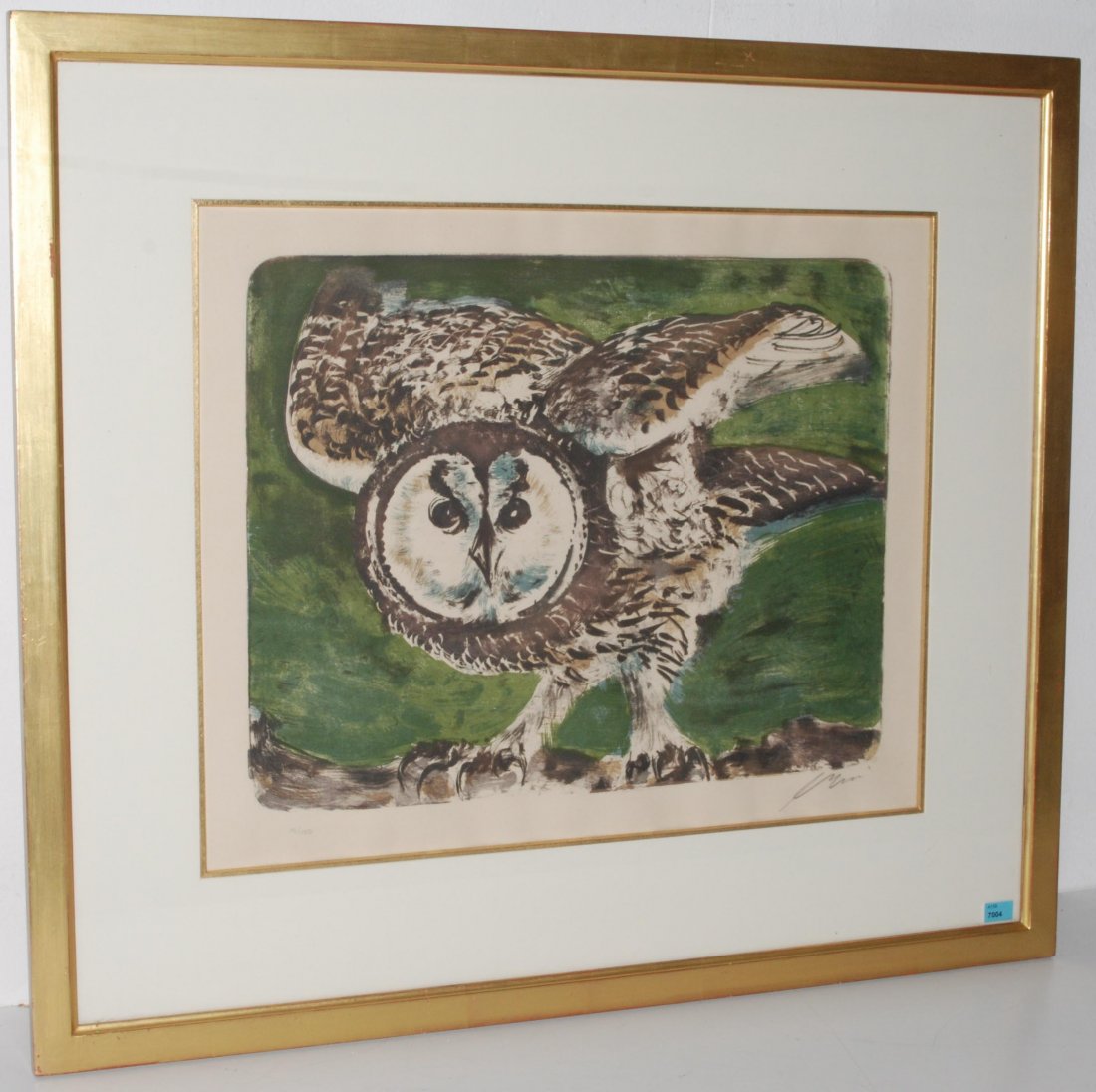 Erni, Hans (Luzern 1909–2015 Luzern) "Eule". 1959.: Erni, Hans (Luzern 1909–2015 Luzern) "Eule". 1959. Farblithographie. 12/150. Unten rechts signiert. Lichtmass 42,5x53 cm. Gerahmt.