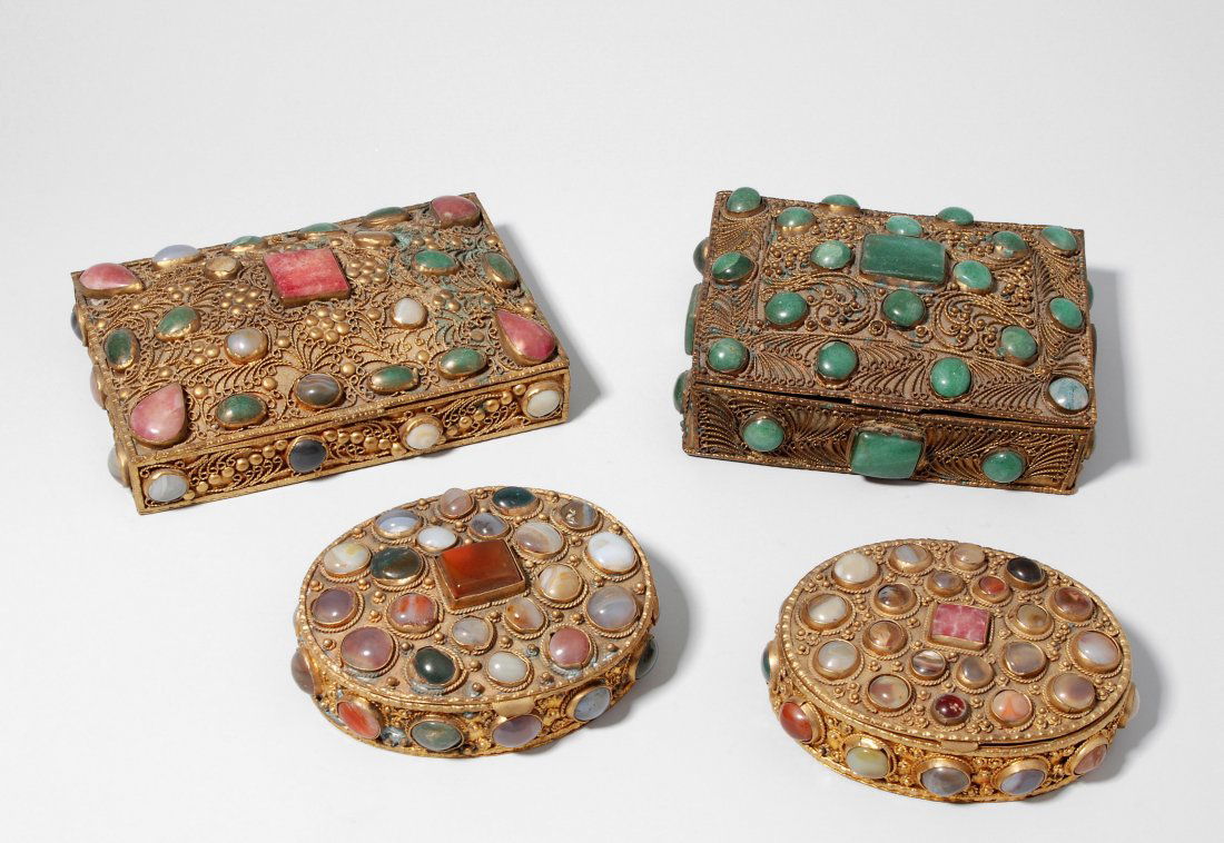 Lot: 4 Deckeldosen Indien, 20.Jh. Kupferlegierung, tlw. (1 of 1)