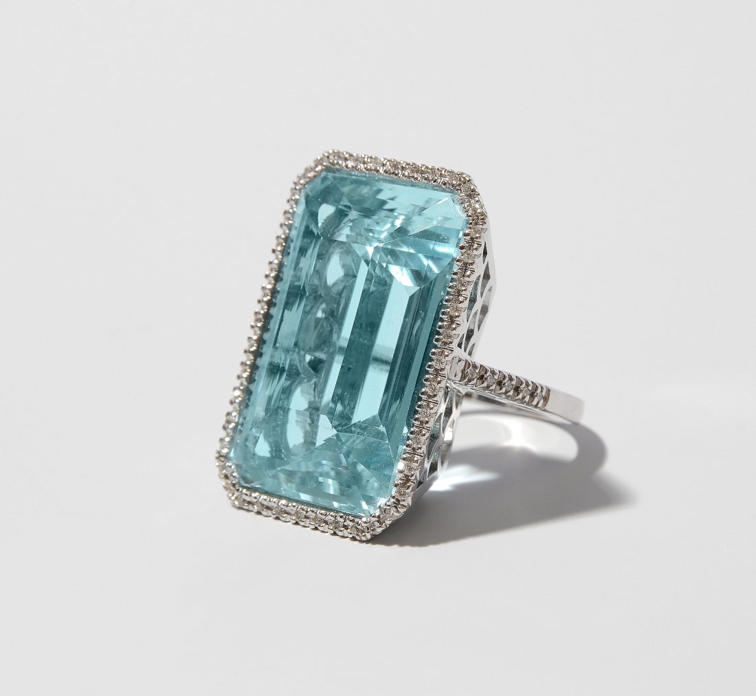 *Aquamarin-Brillant-Ring 750 Weissgold. Imposanter Ring (1 of 1)