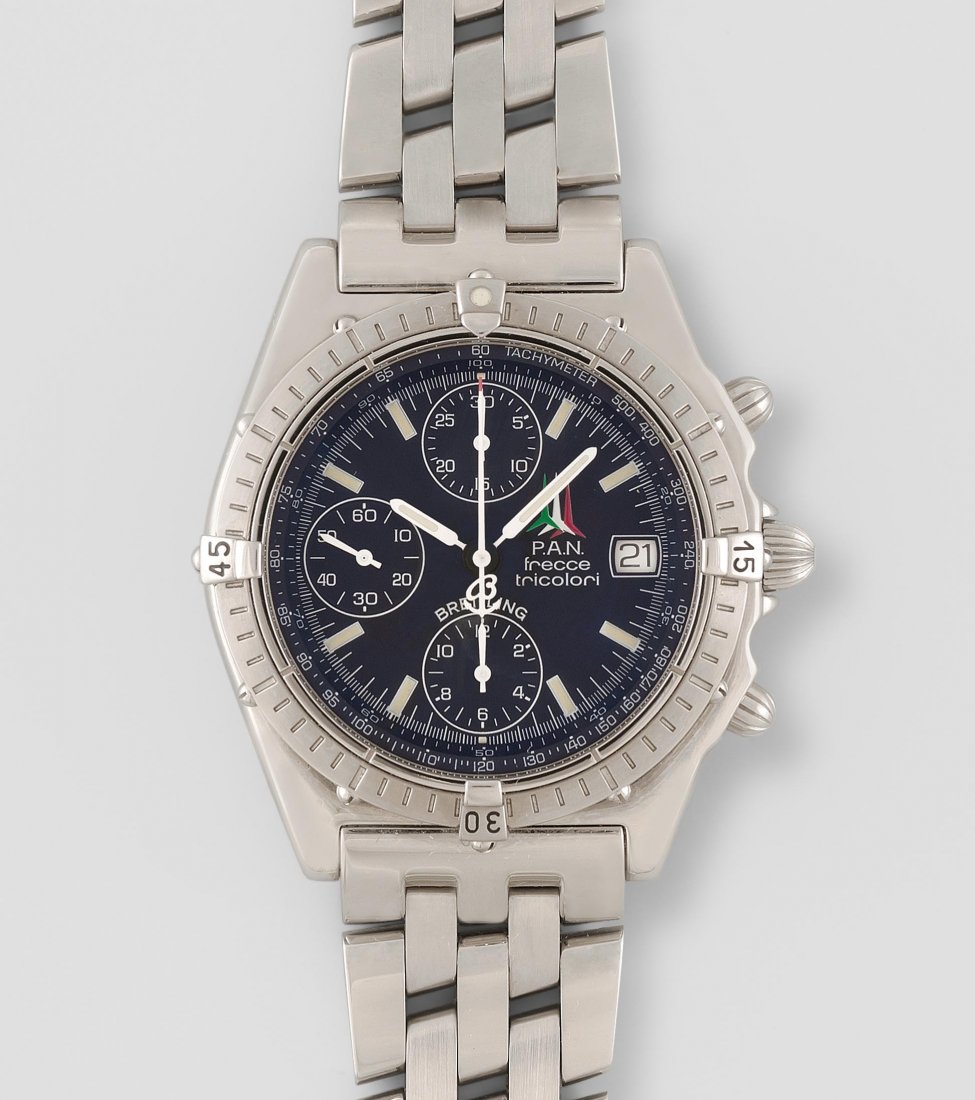 Breitling P.A.N. Frecce Tricolori Limited Edition: Breitling P.A.N. Frecce Tricolori Limited Edition Runder, automatischer Herrenchronograph in tonneauförmigem Stahlgehäuse, limitierte Auflage 1322/4000. Boden verschraubt, Kaliber 7750, Referenznumm