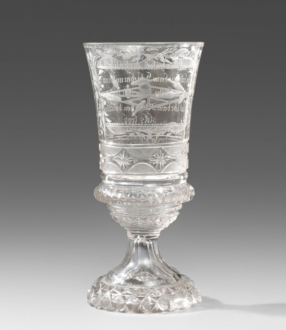 Pokal, Böhmen 19.Jh. Farbloses Glas, Schliffdekor, matt (1 of 1)