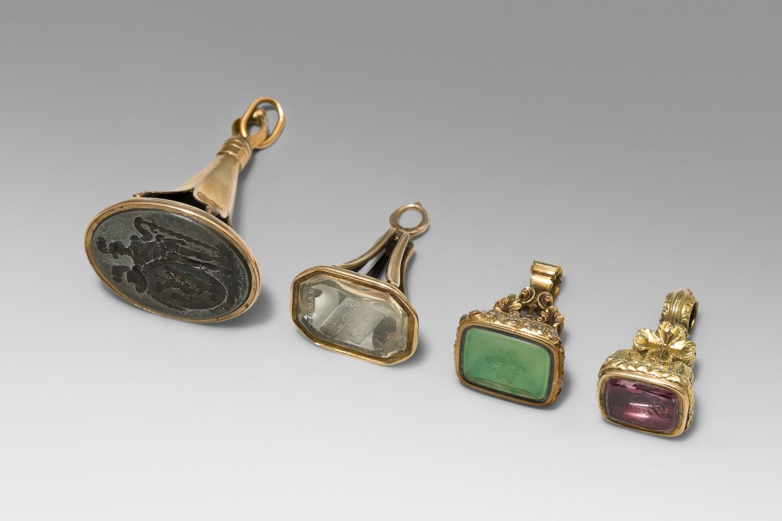 Lot: 4 Petschaften 18./19.Jh. Eisen-, bzw. Glasstempel (1 of 1)