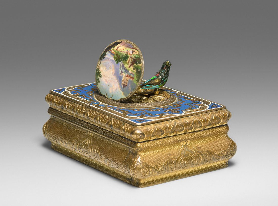 Kleiner Vogelautomat 19.Jh. Metall, vergoldet. (1 of 2)