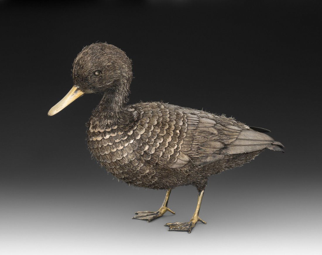 Tierfigur Italien, 20.Jh. Silber, tlw. vergoldet. Ente (1 of 1)