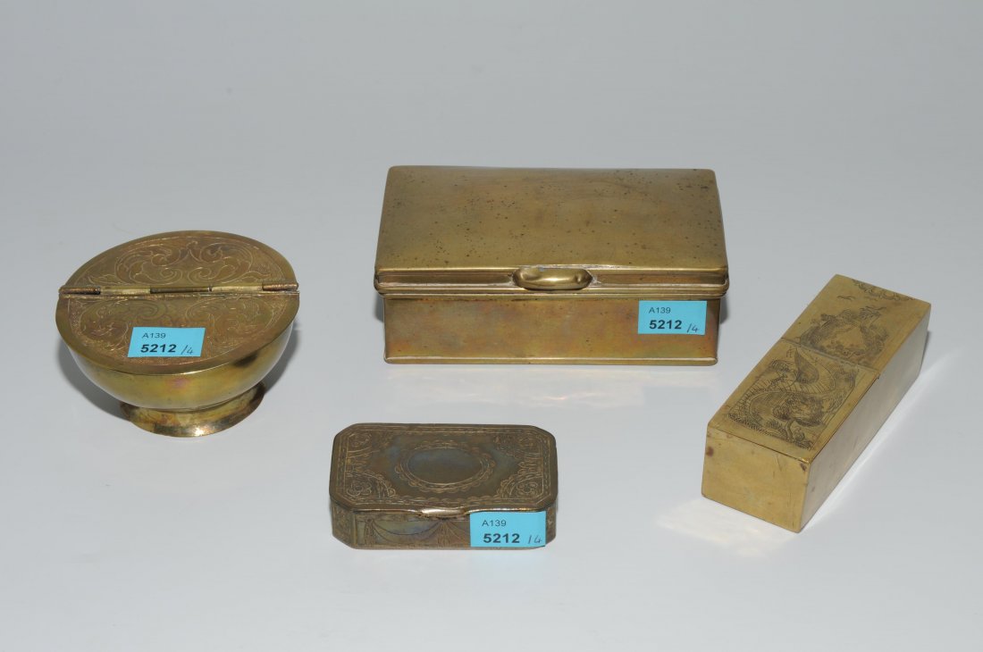 Lot: 4 Deckeldosen Um 1900. Messing. Rechteckige bzw. (1 of 1)