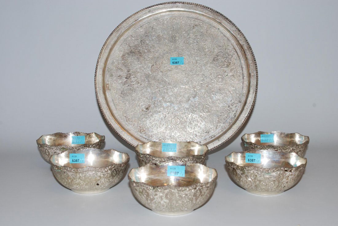 Lot: 6 Schalen mit Tablett Iran, 20.Jh. Silber. Schalen (1 of 10)
