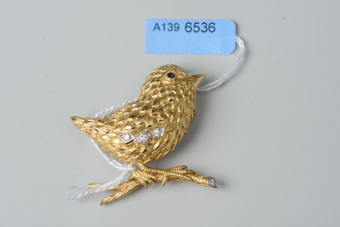 Vögelchen-Brosche Mitte 20.Jh. 750 Gelbgold/Platin. 4 (1 of 1)