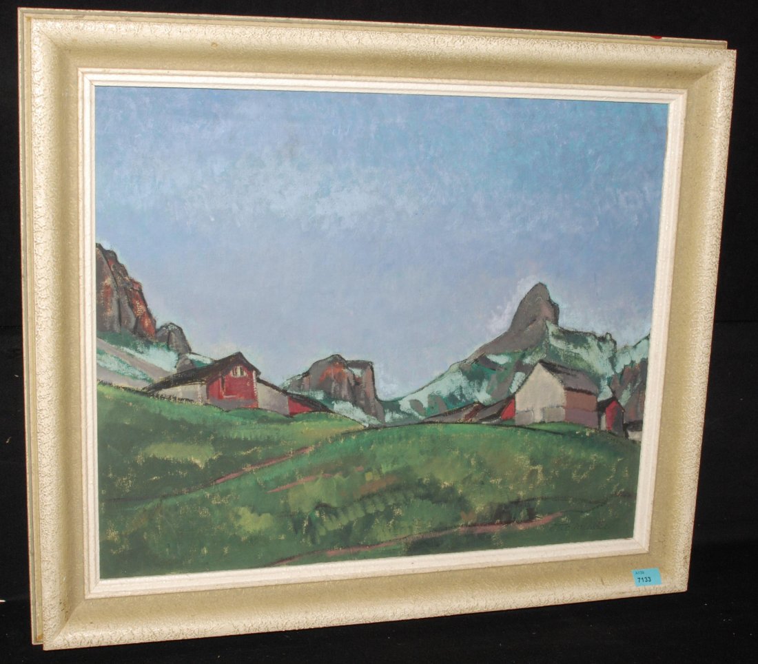 Meister, Otto (Thalwil 1887–1969 Kilchberg) "Ruossalp: Meister, Otto (Thalwil 1887–1969 Kilchberg) "Ruossalp im Schächental am Übergang nach dem Muotatal", 1910. Öl auf Leinwand. Unten rechts signiert, verso auf Keilrahmen bezeichnet und datiert. 38x
