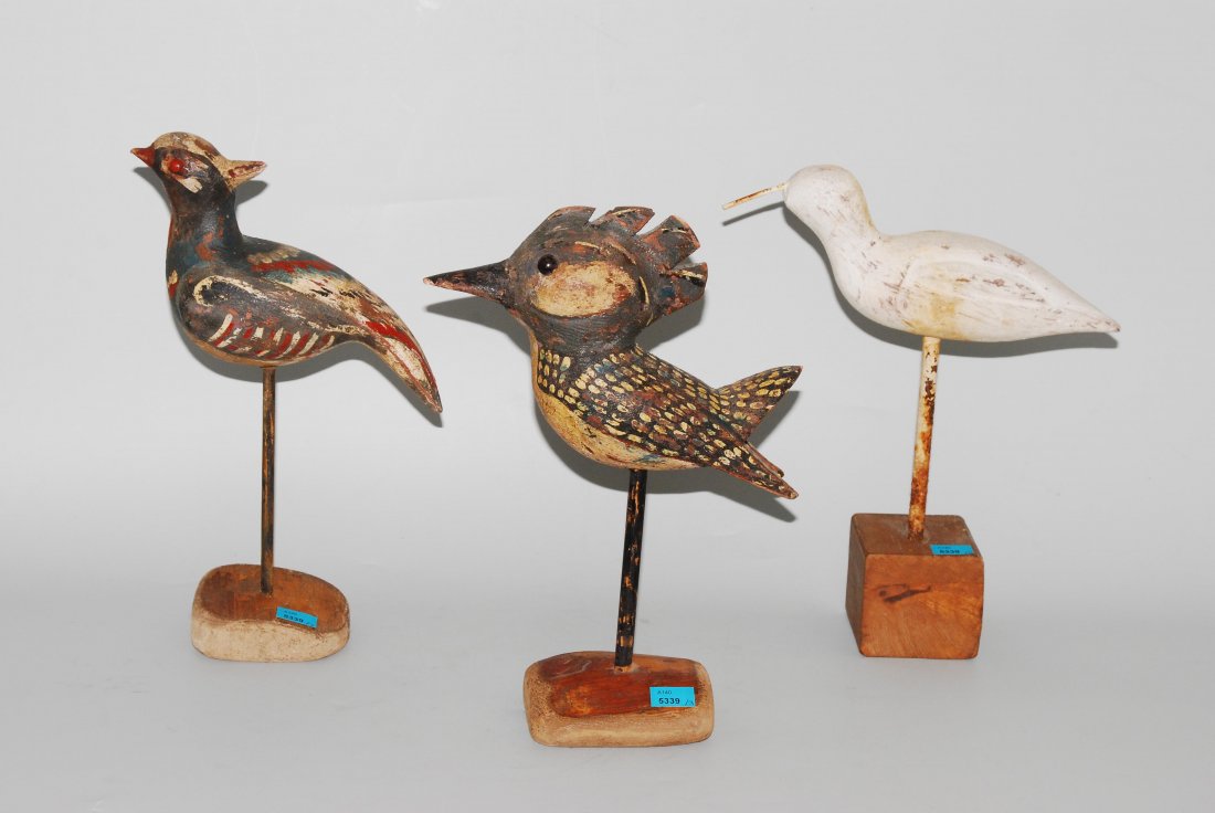 Lot: 3 Lockvögel Holz, geschnitzt und polychrom bemalt (1 of 1)