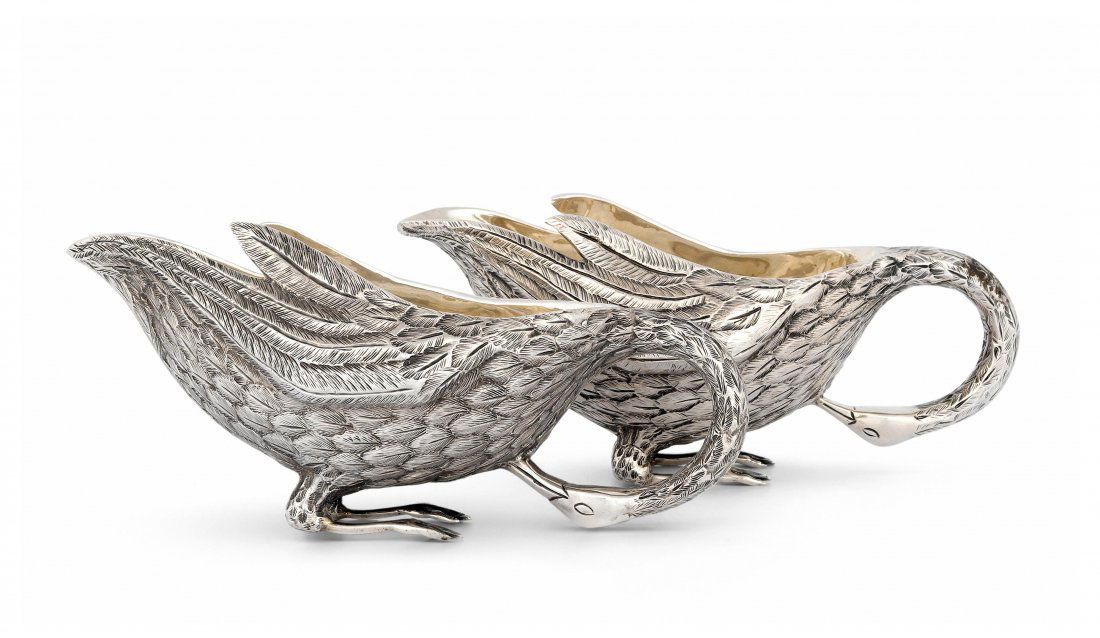 1 Paar Saucièren Mexiko, 20.Jh. Silber, vergoldet. Tane (1 of 1)