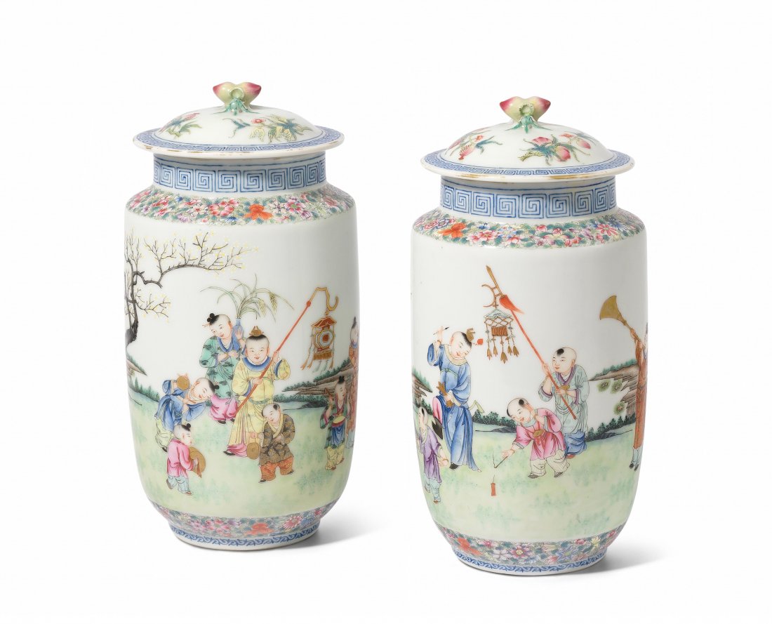 1 Paar Deckeltöpfe China, 2. Hälfte 20.Jh. Porzellan. (1 of 8)