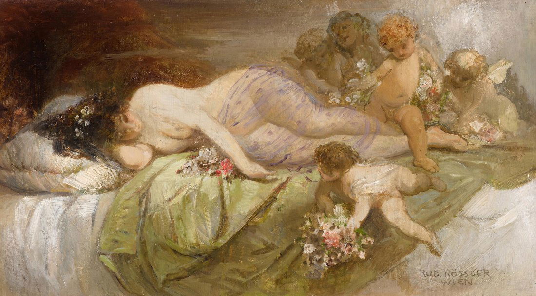 Rössler, Rudolf  (Gablonz 1864–1934 Wien) Liegende mit (1 of 1)