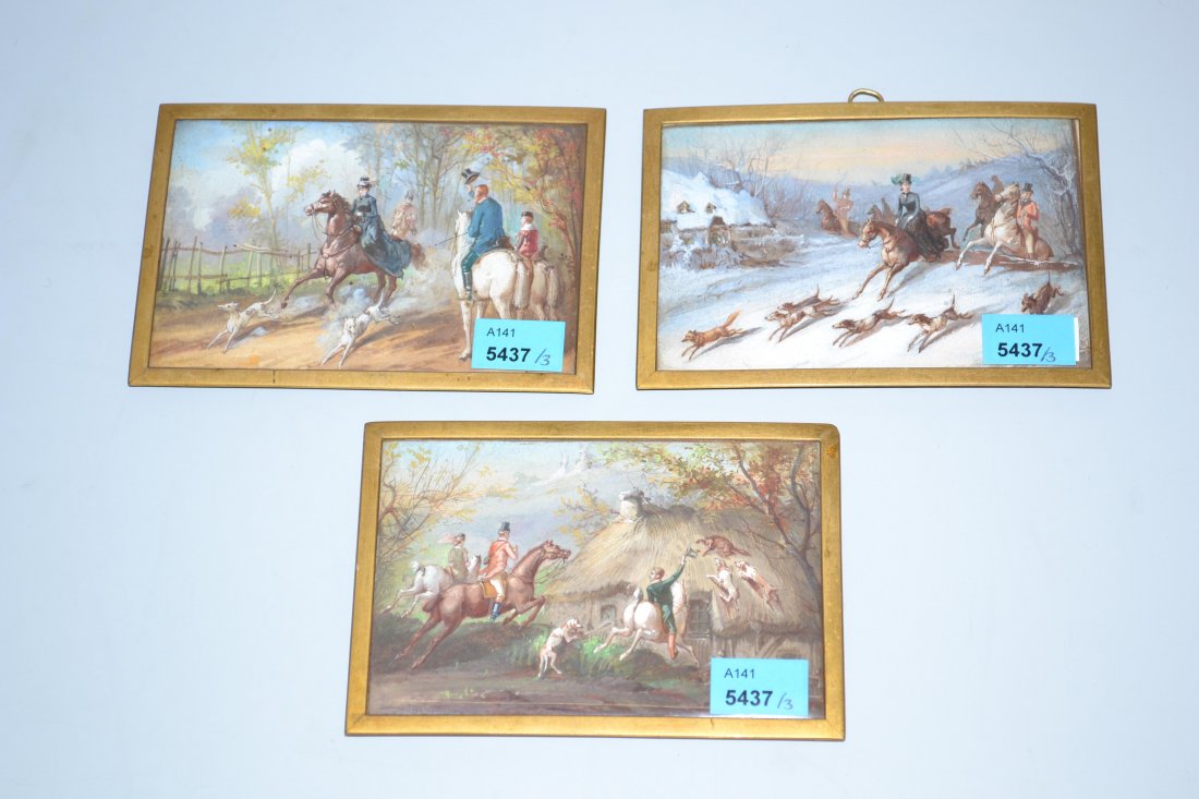 Lot: 3 kleine Bilder 19.Jh. Gouache auf Papier. (1 of 1)