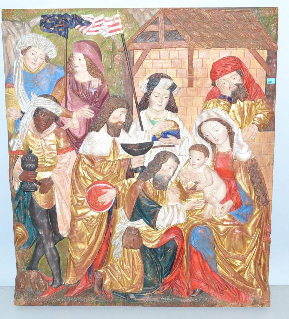 Grosses Heiligenrelief Im spätgotischen Stil, 20.Jh. (1 of 1)