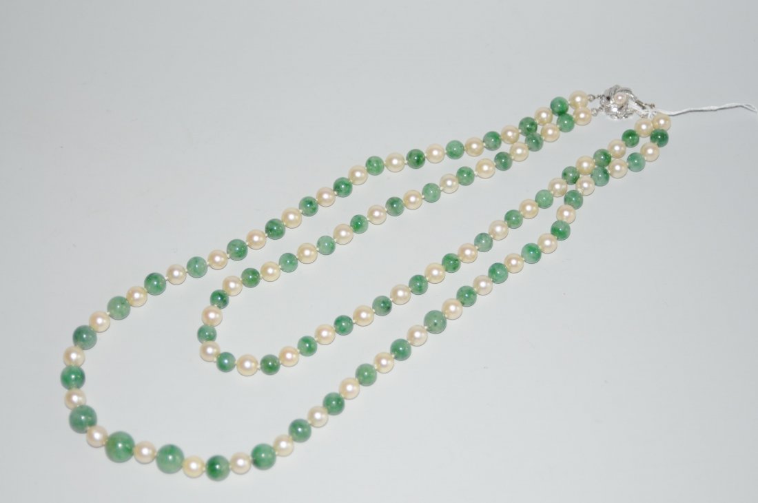 Jade-Perl-Collier Zweireihiges Collier mit abwechselnd (1 of 1)