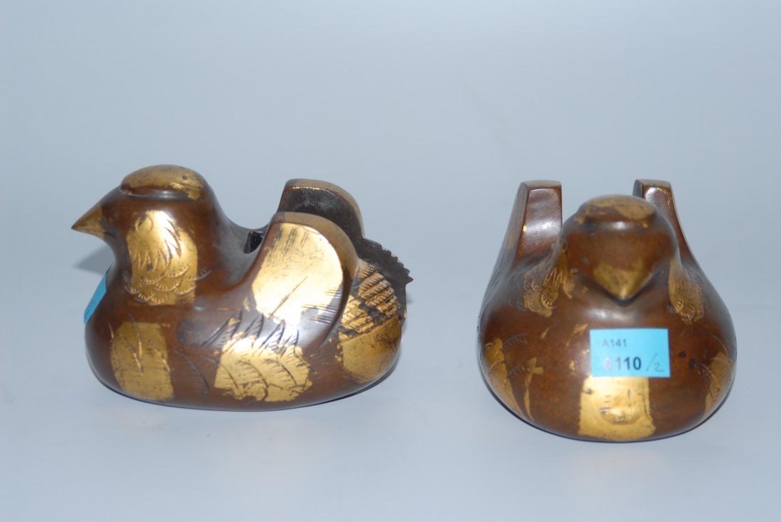 1 Paar Entenfiguren Japan. Bronze, teilvergoldet. Zwei (1 of 1)