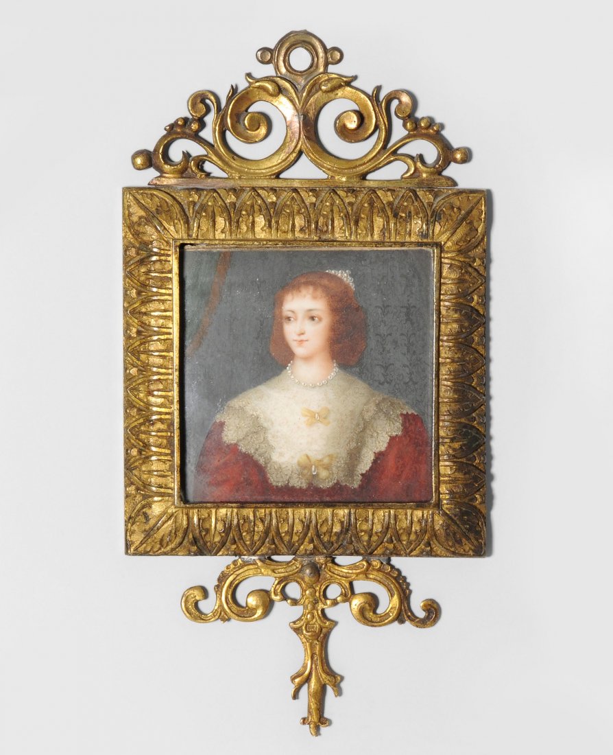 Damenportrt 19.Jh. Gouache auf Elfenbein, quadratisch. (1 of 1)