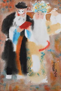 Wang Lan (Taiwan 1922–2003) Zwei Theaterdarsteller.: Wang Lan (Taiwan 1922–2003) Zwei Theaterdarsteller. 1985. Aquarell. Unten rechts signiert und datiert. Blattgrösse 38x57 cm.