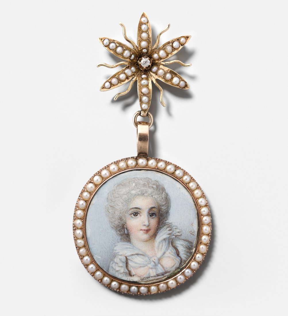 Miniatur-Perlen-Anhängerbrosche 19.Jh. Gelb- und (1 of 1)