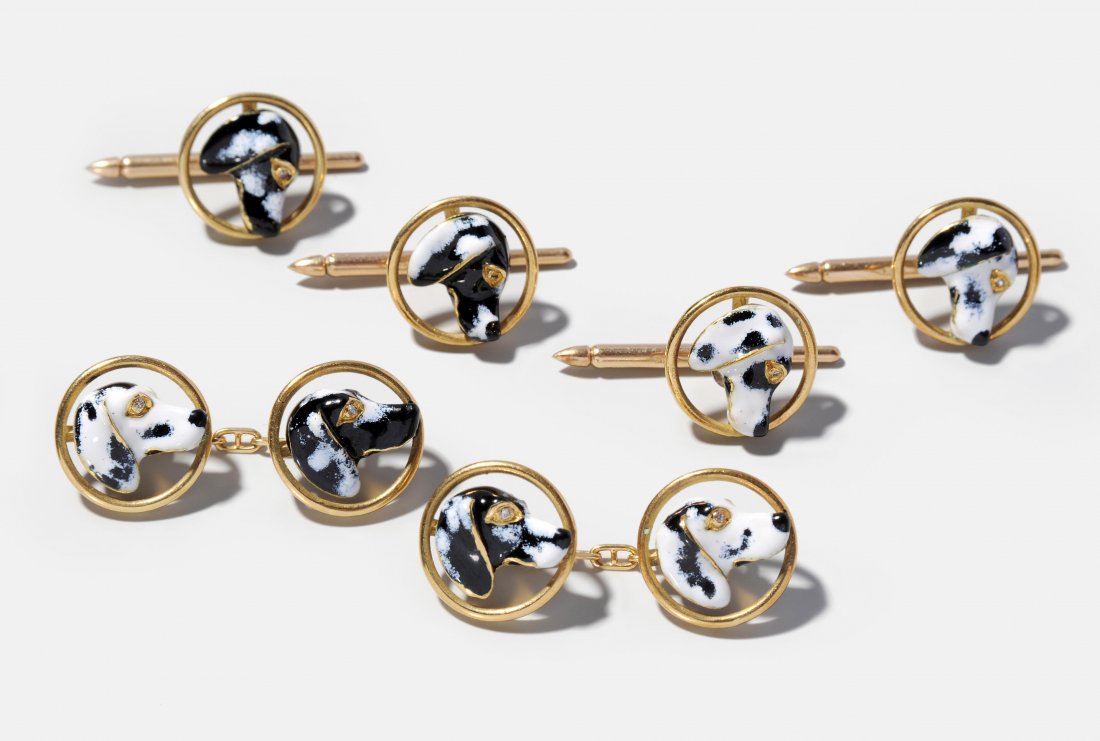 Email-Smoking-Garnitur Um 1900. 750 Gelbgold. 1 P. (1 of 1)