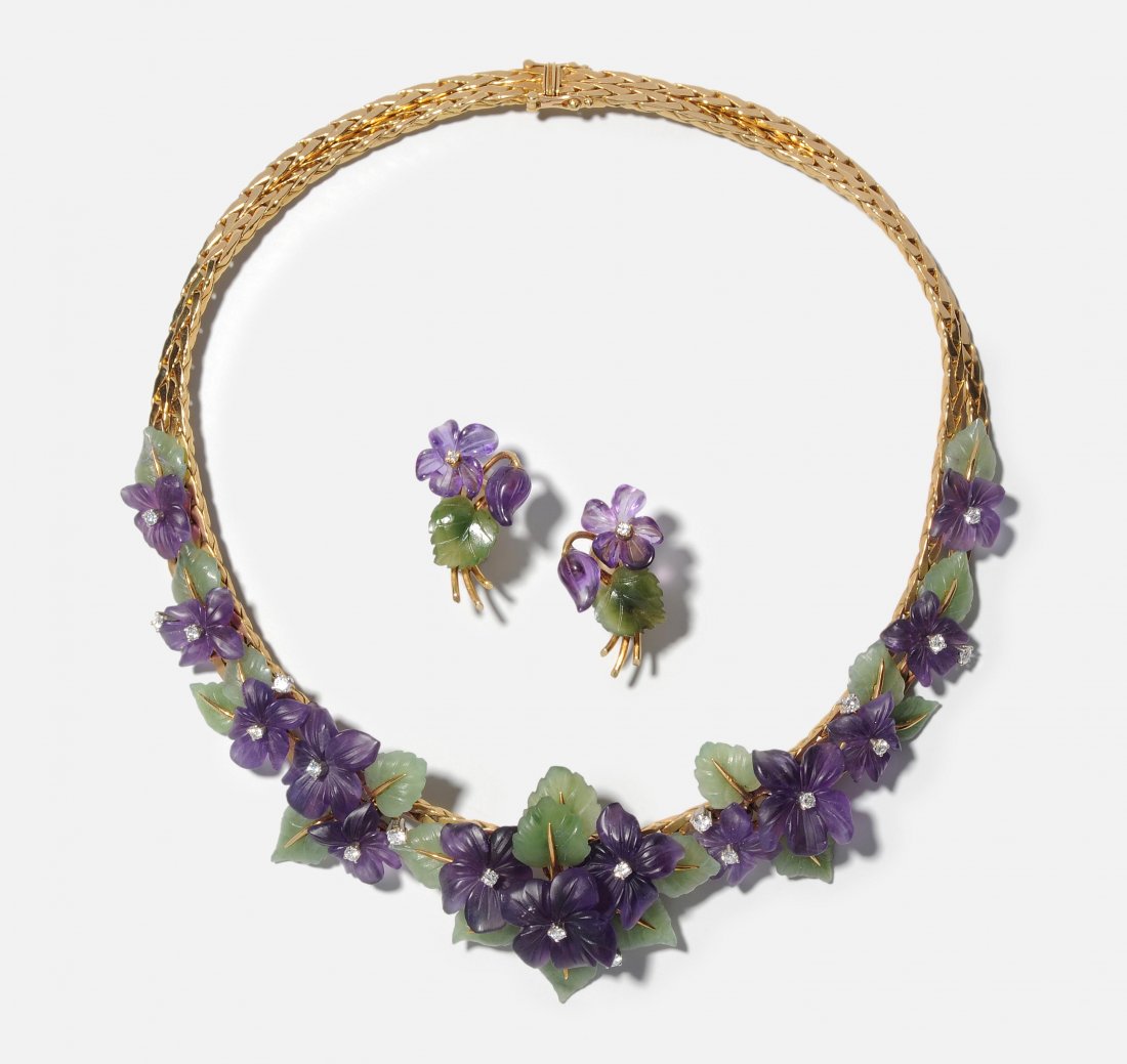 Amethyst-Nephrit-Brillant-Demiparure 1950er Jahre. 750 (1 of 1)