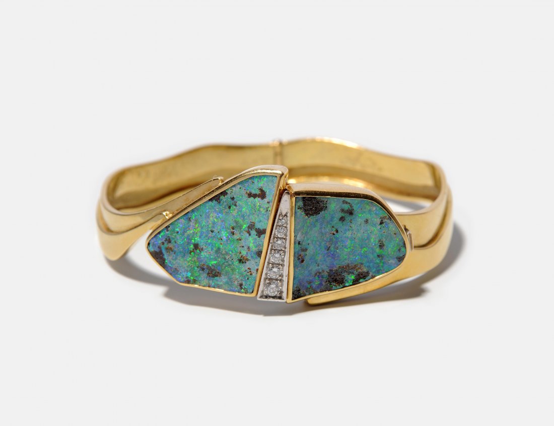 Boulderopal-Brillant-Armspange 750 Gelb- und Weissgold. (1 of 1)
