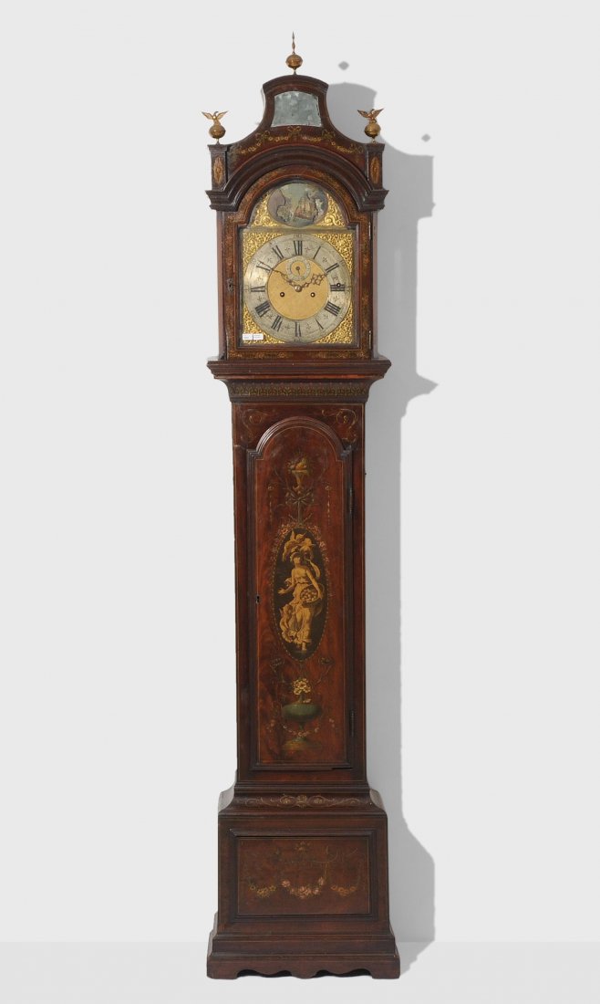 Standuhr, England, 18.Jh. Holzgehäuse mit Malereien (1 of 1)