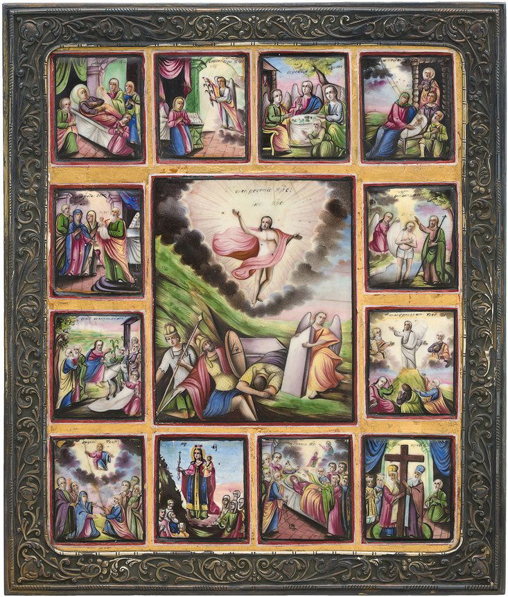 Festtagsikone mit Emaileinlagen und Silberbasma (1 of 2)