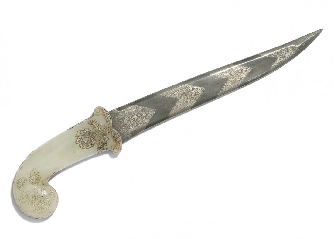 Dolch, Khandjar Indien, 19.Jh. Jadegriff, im Hochrelief (1 of 5)