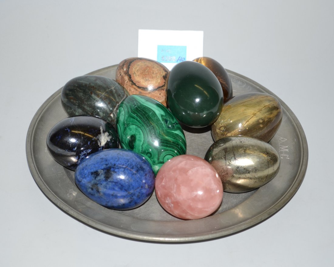 Lot: 10 Ziereier Stein, geschliffen. Malachit, (1 of 1)