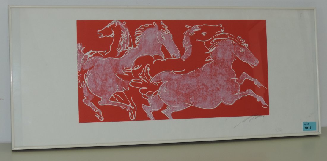 Erni, Hans (Luzern 1909–2015 Luzern) Pferde.: Erni, Hans (Luzern 1909–2015 Luzern) Pferde. Farblithographie. Unten rechts signiert. Lichtmass 20,5x47,5 cm. Gerahmt.