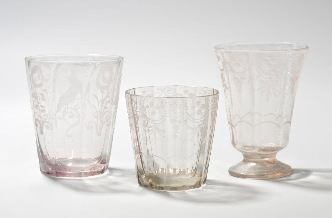 Lot: 3 Becher 18.Jh. Alpenländisch. Farbloses Glas, (1 of 1)