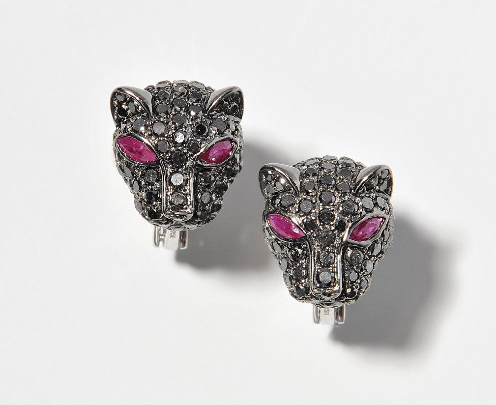 Diamant-Rubin-Ohrstecker 750 Weissgold. Pantherköpfe (1 of 1)