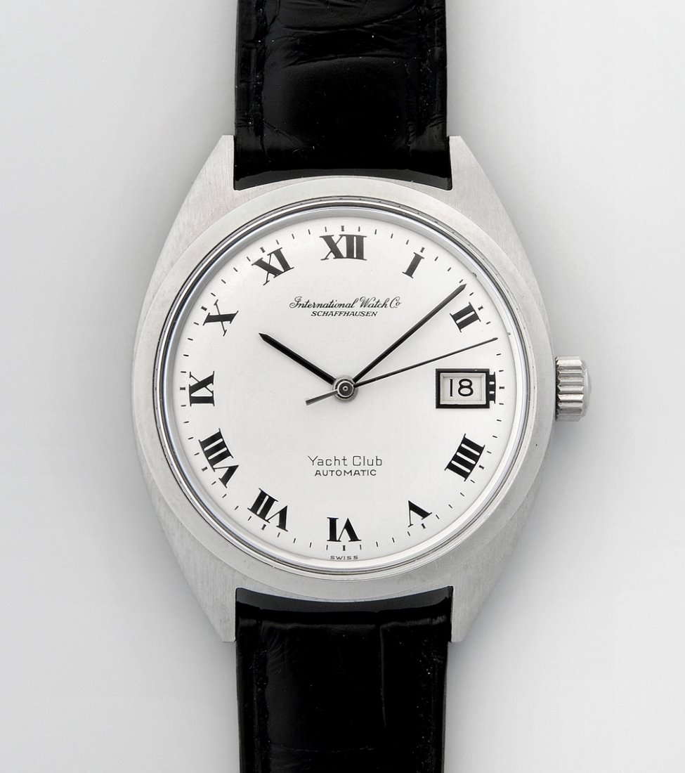 IWC Yacht Club Runde, automatische Herrenarmbanduhr: IWC Yacht Club Runde, automatische Herrenarmbanduhr 80er Jahre in Stahlgehäuse. Boden gedrückt, Gehäusenummer 2166345, D 36 mm. Weisses Zifferblatt mit schwarzen, römischen Stundenzahlen, Minuten-